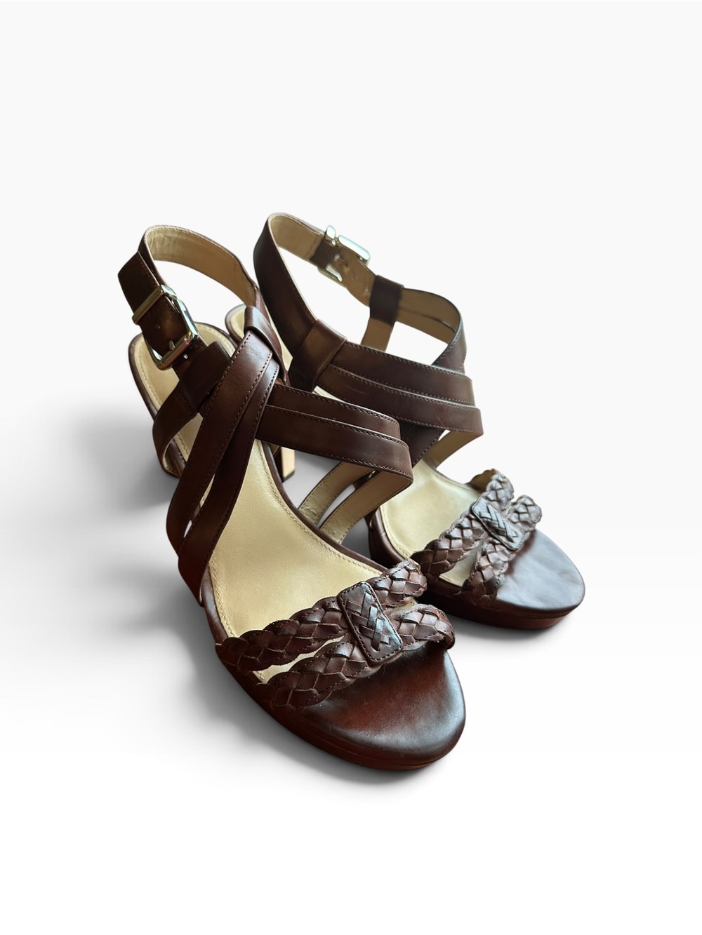 🧡 Antonio Melani Women's Brown Strappy Braided Leather Sandals 🧡